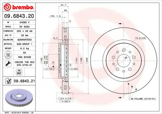 Тормозной диск BREMBO 09.6843.21