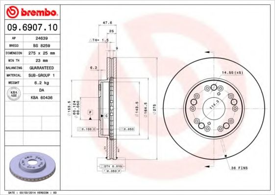 Тормозной диск BREMBO 09.6907.10