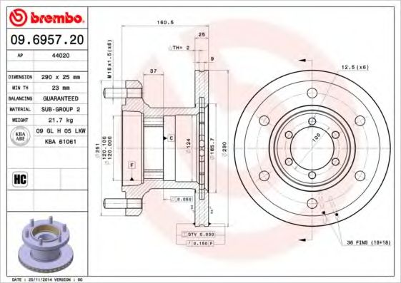 Тормозной диск BREMBO 09.6957.20