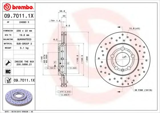 Тормозной диск BREMBO 09.7011.1X