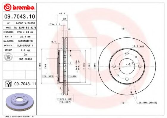 Тормозной диск BREMBO 09.7043.11