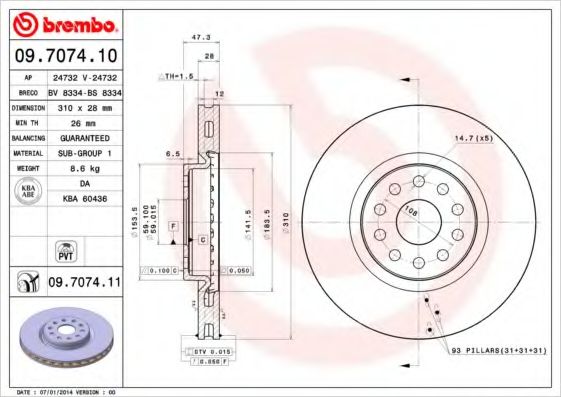 Тормозной диск BREMBO 09.7074.11