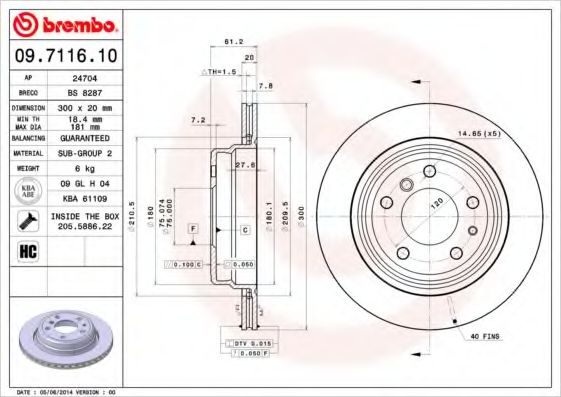 Тормозной диск BREMBO 09.7116.10