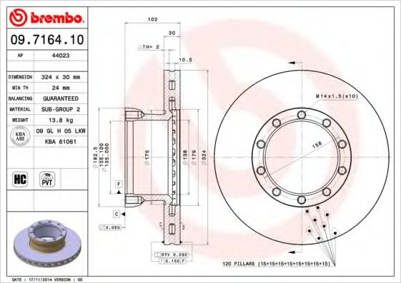 Тормозной диск BREMBO 09.7164.10