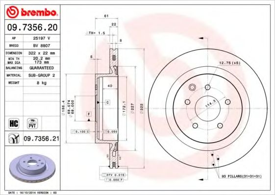 Тормозной диск BREMBO 09.7356.21