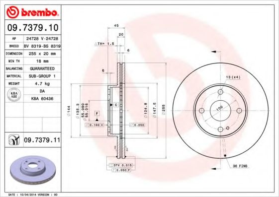 Тормозной диск BREMBO 09.7379.10