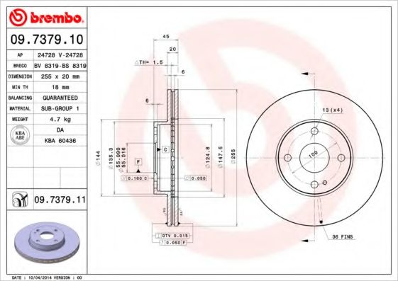 Тормозной диск BREMBO 09.7379.11