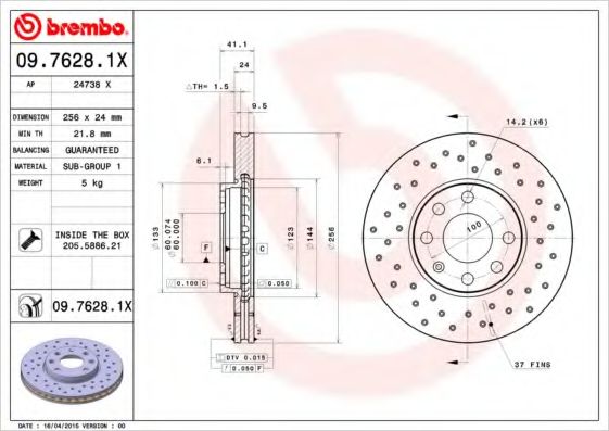 Тормозной диск BREMBO 09.7628.1X