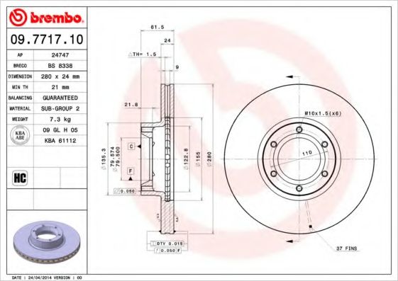 Тормозной диск BREMBO 09.7717.10