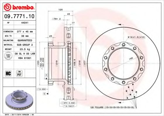 Тормозной диск BREMBO 09.7771.10