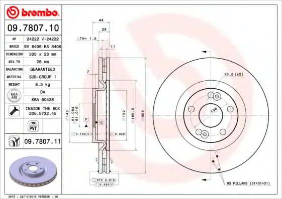 Тормозной диск BREMBO 09.7807.10