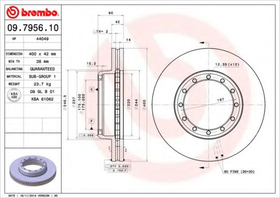 Тормозной диск BREMBO 09.7956.10