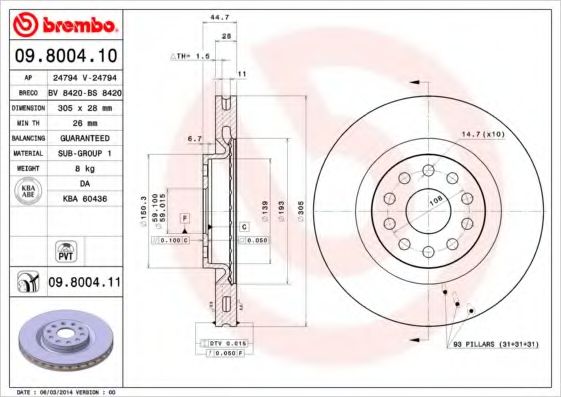 Тормозной диск BREMBO 09.8004.11
