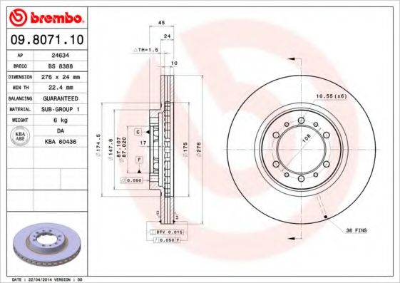 Тормозной диск BREMBO 09.8071.11