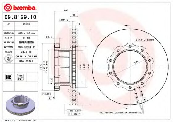 Тормозной диск BREMBO 09.8129.10