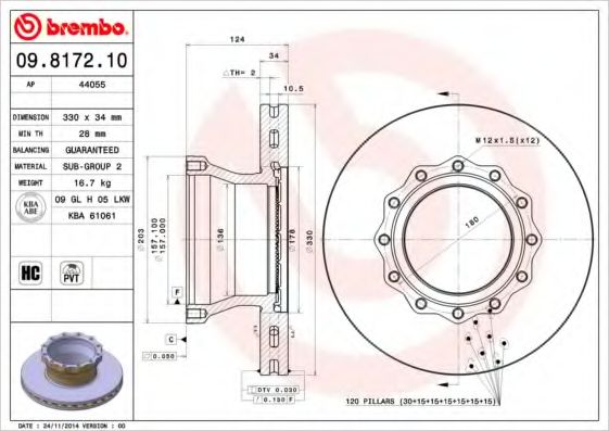Тормозной диск BREMBO 09.8172.10