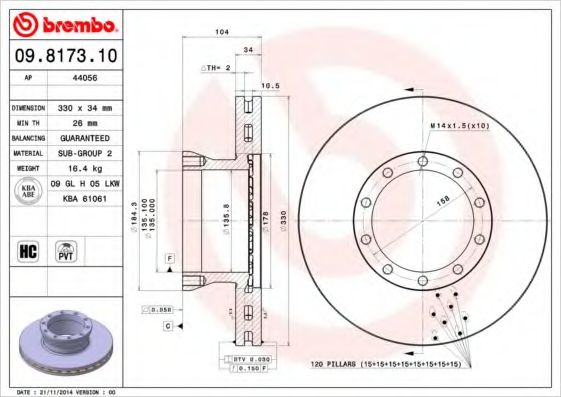 Тормозной диск BREMBO 09.8173.10
