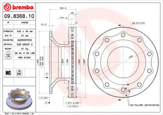 Тормозной диск BREMBO 09.8368.10