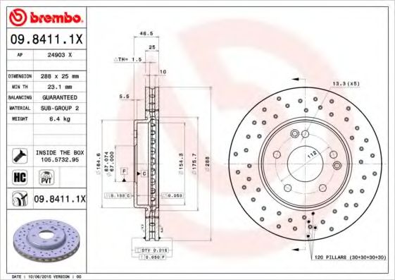 Тормозной диск BREMBO 09.8411.1X