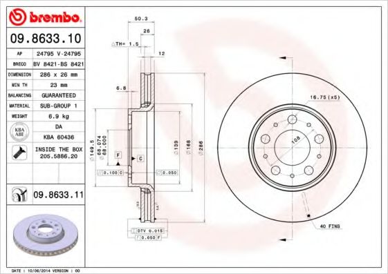 Тормозной диск BREMBO 09.8633.11