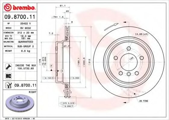 Тормозной диск BREMBO 09.8700.11