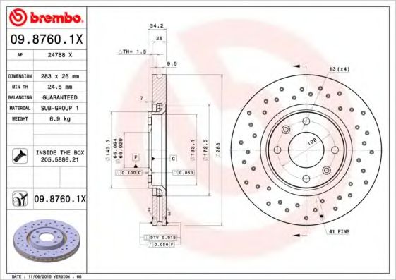 Тормозной диск BREMBO 09.8760.1X