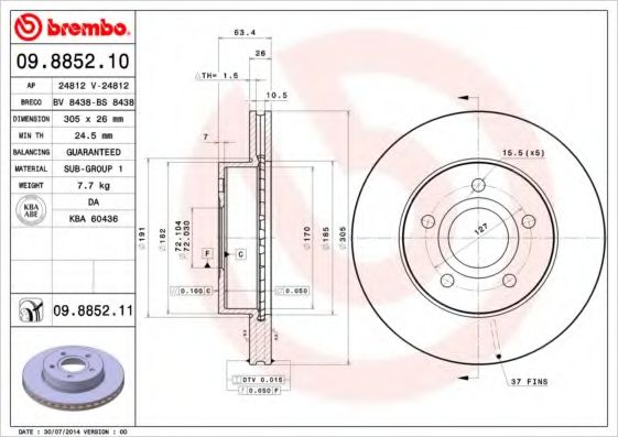 Тормозной диск BREMBO 09.8852.10