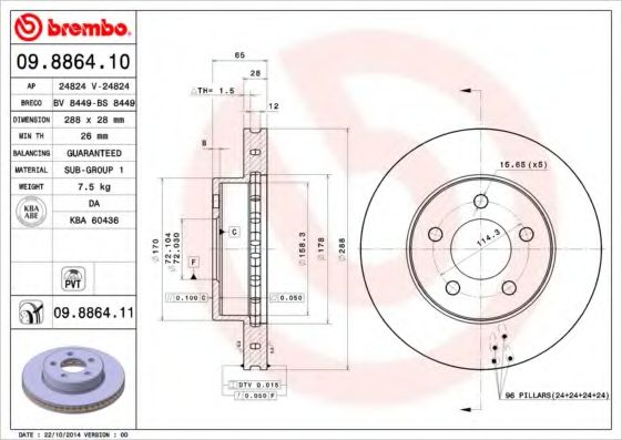 Тормозной диск BREMBO 09.8864.11