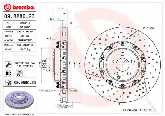 Тормозной диск BREMBO 09.8880.23
