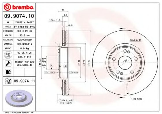 Тормозной диск BREMBO 09.9074.11