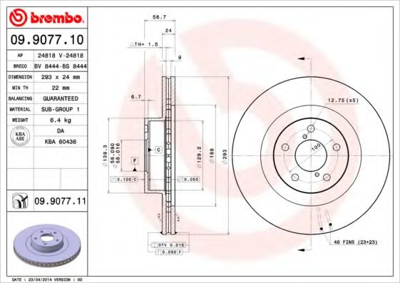 Тормозной диск BREMBO 09.9077.10