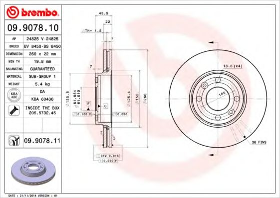 Тормозной диск BREMBO 09.9078.11