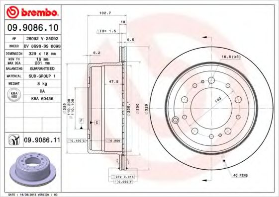 Тормозной диск BREMBO 09.9086.10