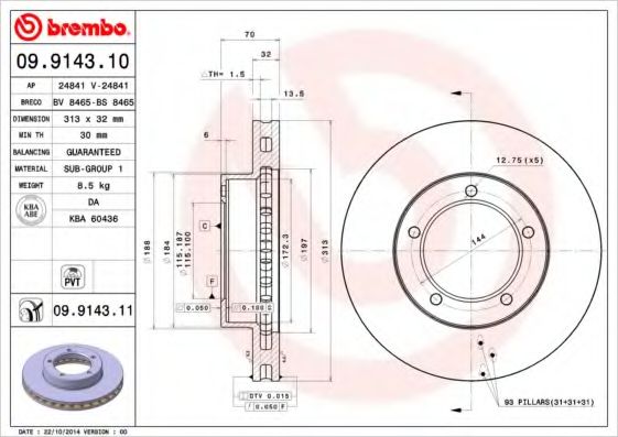 Тормозной диск BREMBO 09.9143.10