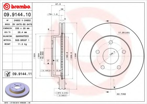 Тормозной диск BREMBO 09.9144.10