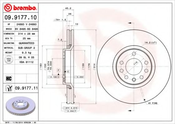 Тормозной диск BREMBO 09.9177.10