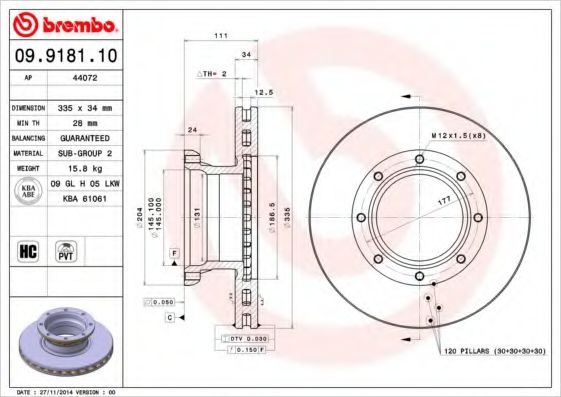 Тормозной диск BREMBO 09.9181.10
