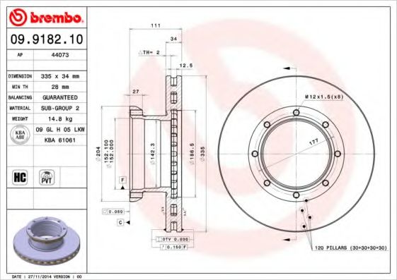 Тормозной диск BREMBO 09.9182.10