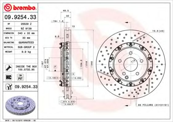 Тормозной диск BREMBO 09.9254.33