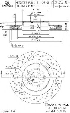 Тормозной диск BREMBO 09.9257.41