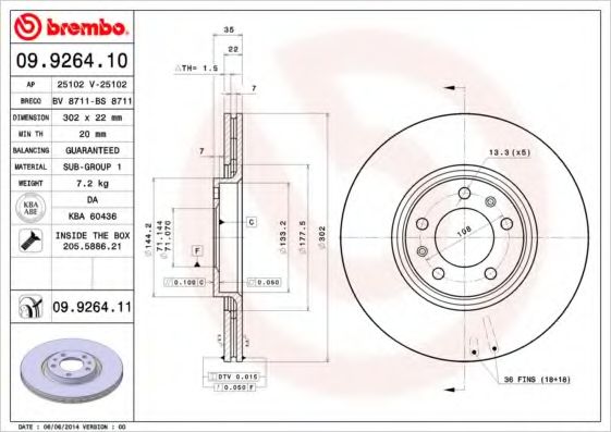 Тормозной диск BREMBO 09.9264.10