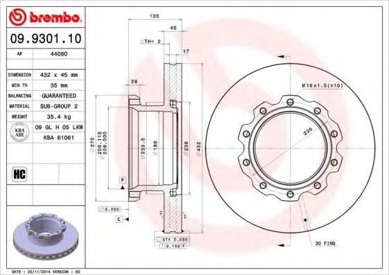Тормозной диск BREMBO 09.9301.10