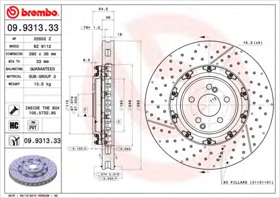 Тормозной диск BREMBO 09.9313.33