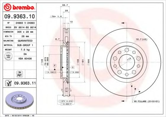 Тормозной диск BREMBO 09.9363.11