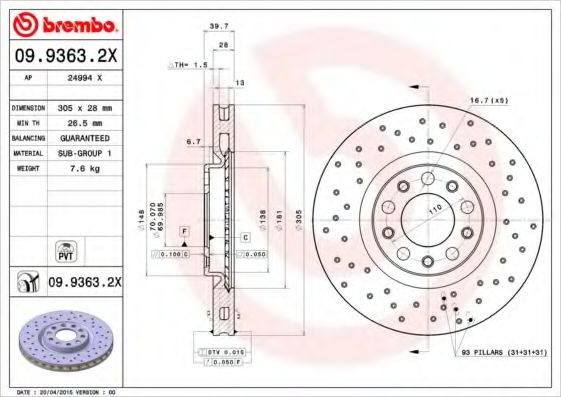 Тормозной диск BREMBO 09.9363.2X