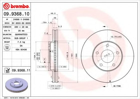 Тормозной диск BREMBO 09.9368.11