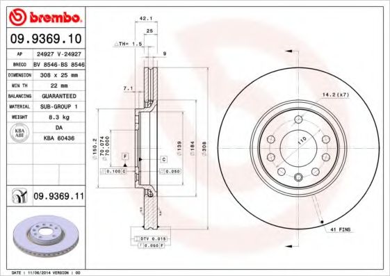 Тормозной диск BREMBO 09.9369.10