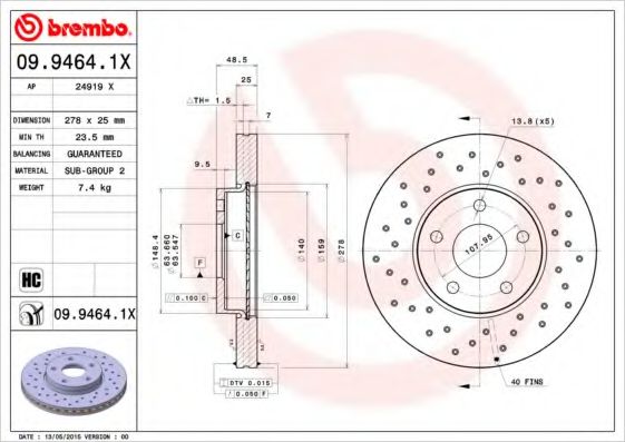 Тормозной диск BREMBO 09.9464.1X