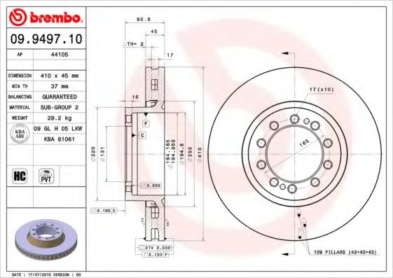 Тормозной диск BREMBO 09.9497.10