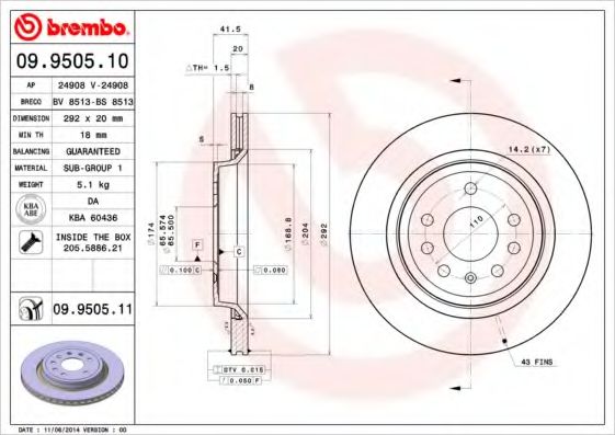 Тормозной диск BREMBO 09.9505.10